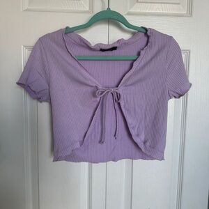 All Saints Lavender Ribbed Tie-Front Crop Top